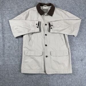 VTG L.L. Bean Original Field Coat Barn Corduroy Trim Lined Jacket Beige Men's L